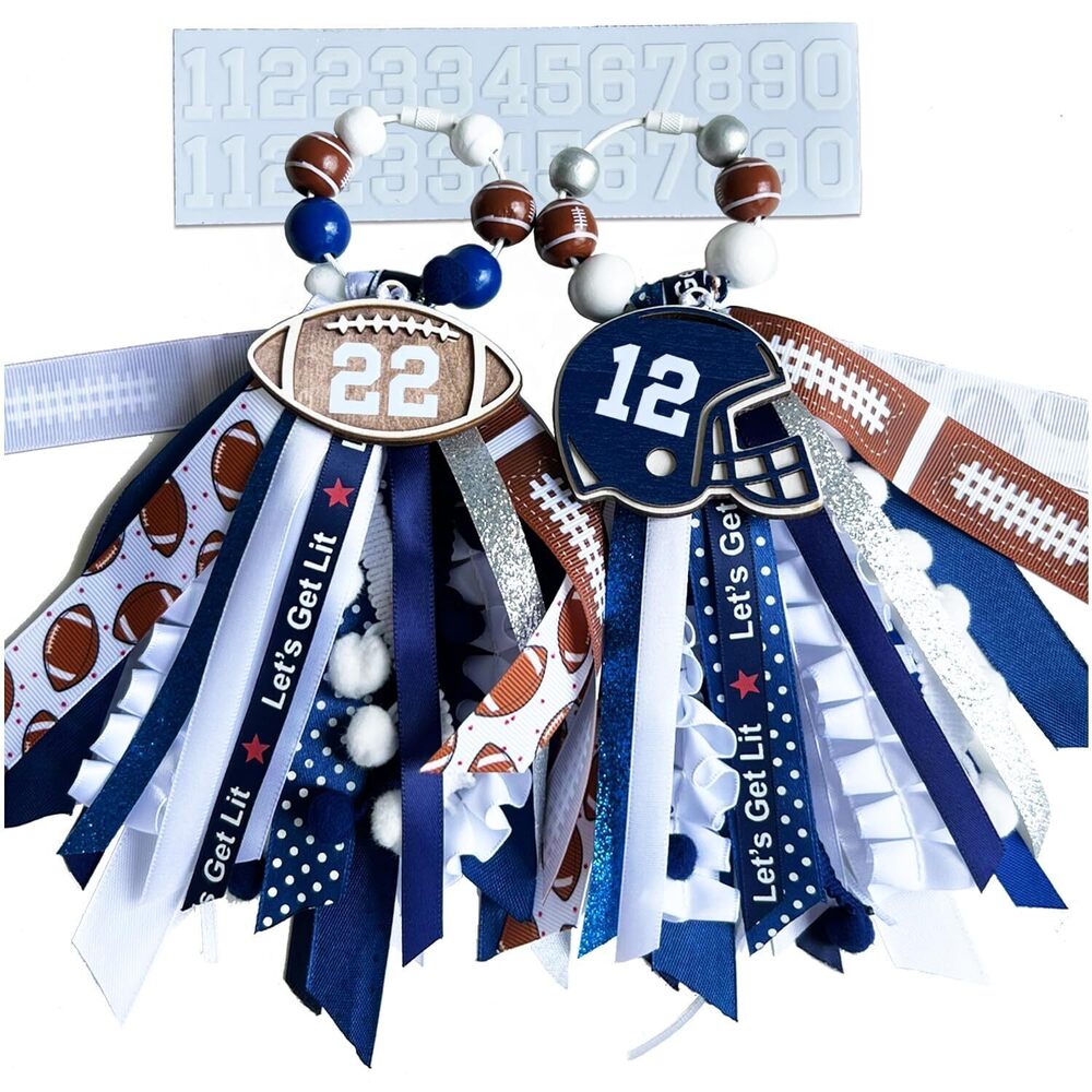 8897 2Pcs blue white football keychains ,Tassel Bogg bag Charms